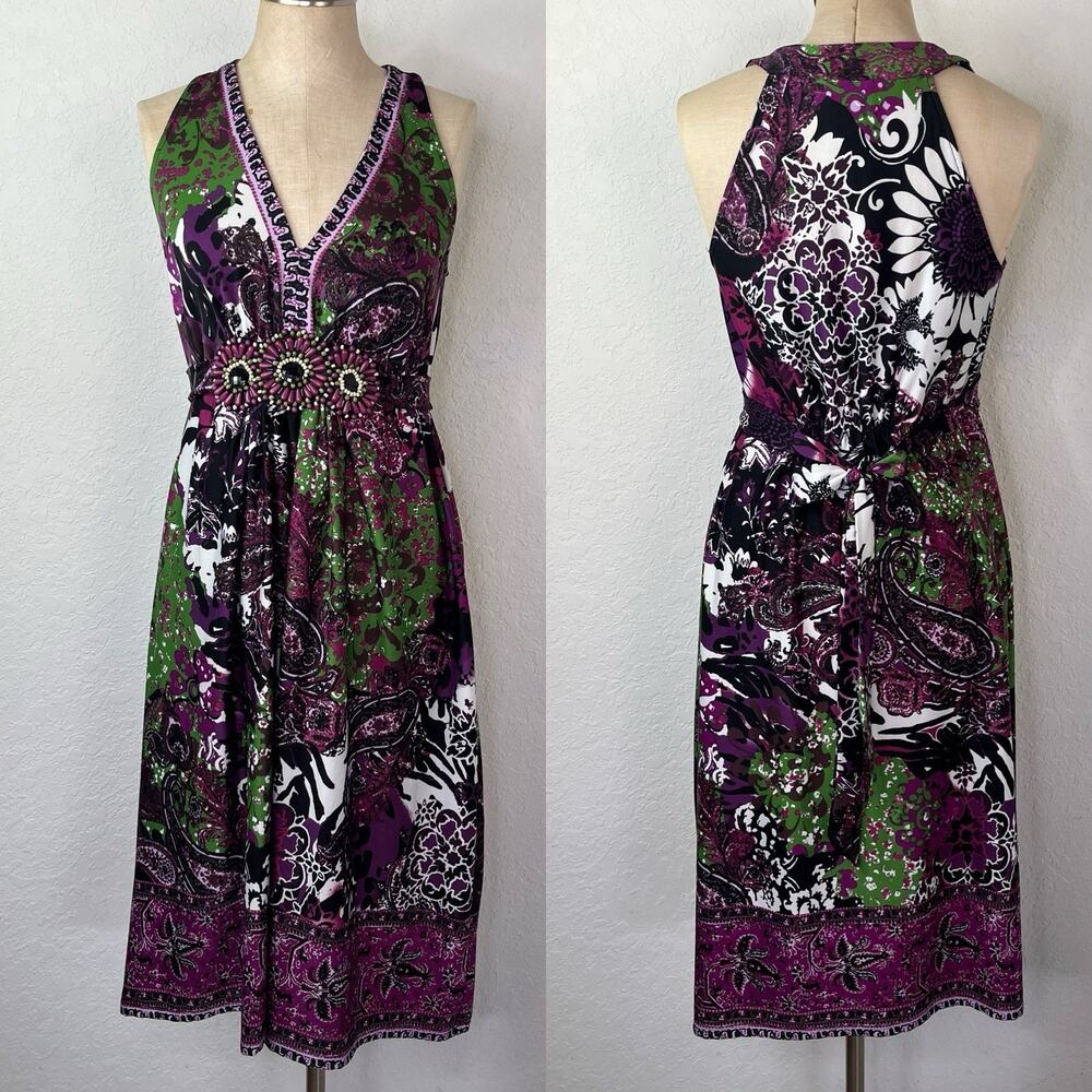Ice Sleeveless Dress v-neck, tie back, fit flare size 8, retro, casual, y2k